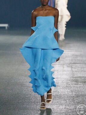 ISO Issey Miyake Linkage Knit Top and Skirt in Blue